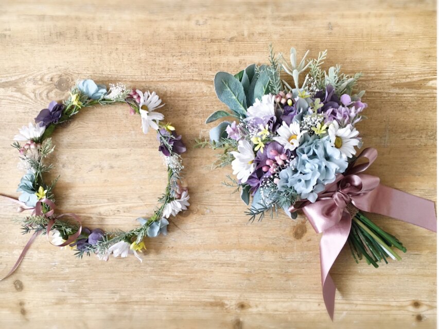 デージーのナチュラルガーデン花冠＆ミニブーケ２点セット