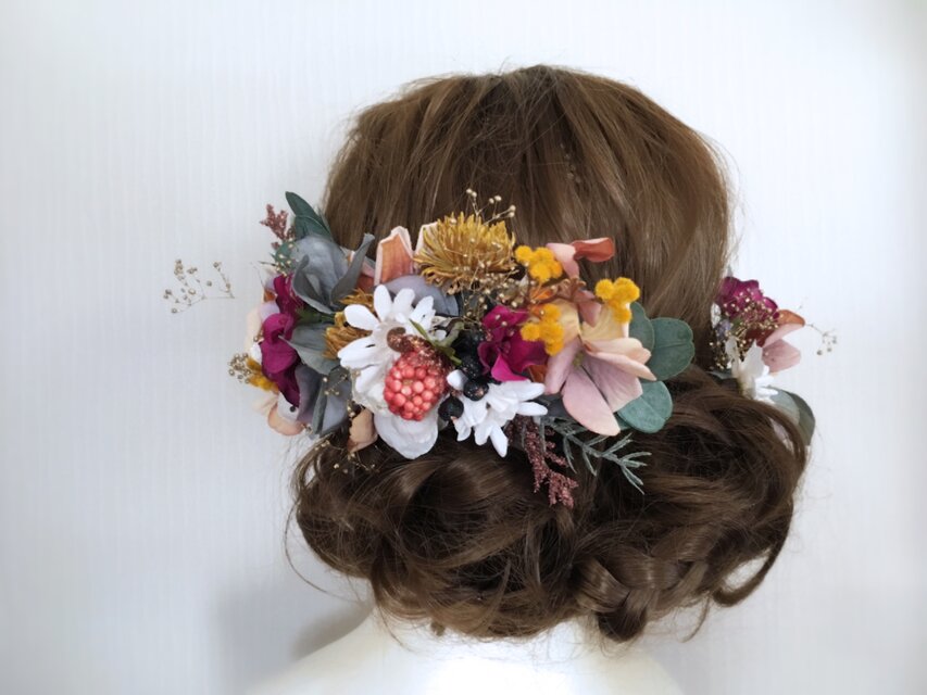 秋色と木の実のナチュラルなヘッドドレスセット