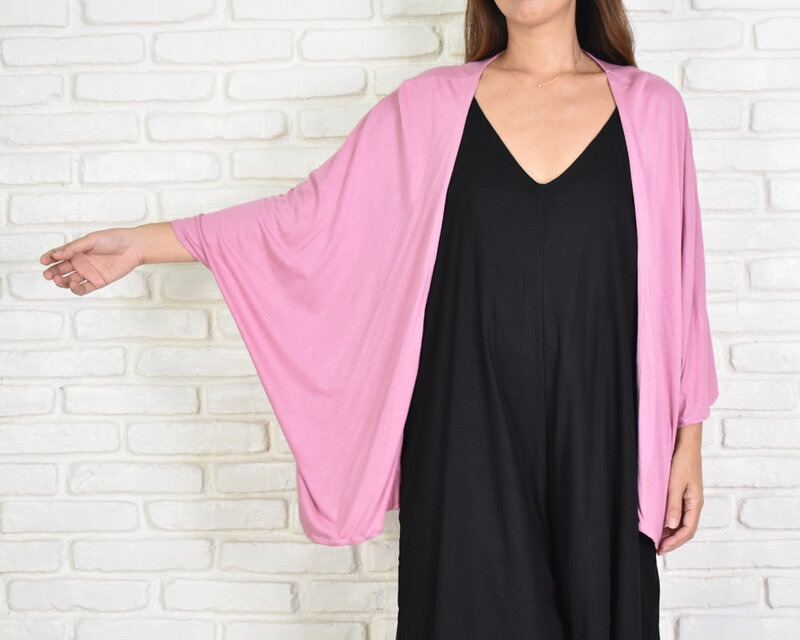 さらっとゆるっと楽に着れるおしゃれなキモノカーディガン　＜ピンク＞