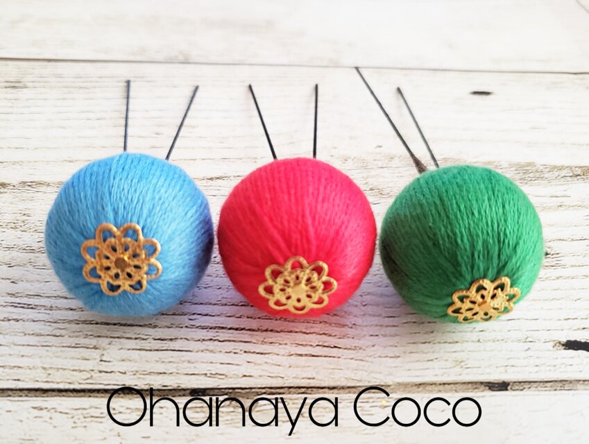 和玉ボール3本Set Cタイプ⑤　髪飾り 成人式 袴 振袖