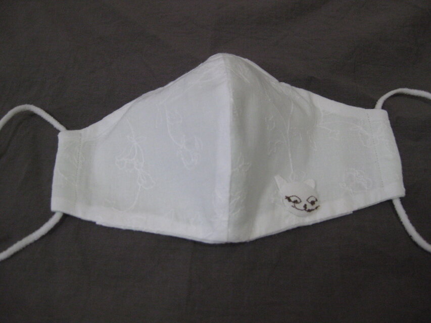 猫ワンポイント・レースマスク（ノーズワイヤー入り）