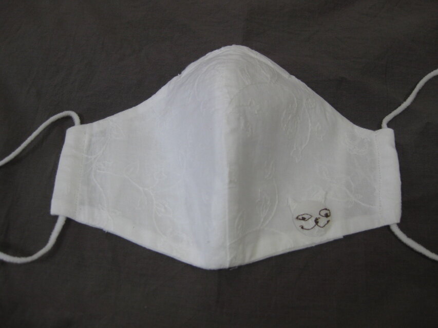 猫ワンポイント・レースマスク（ノーズワイヤー入り）