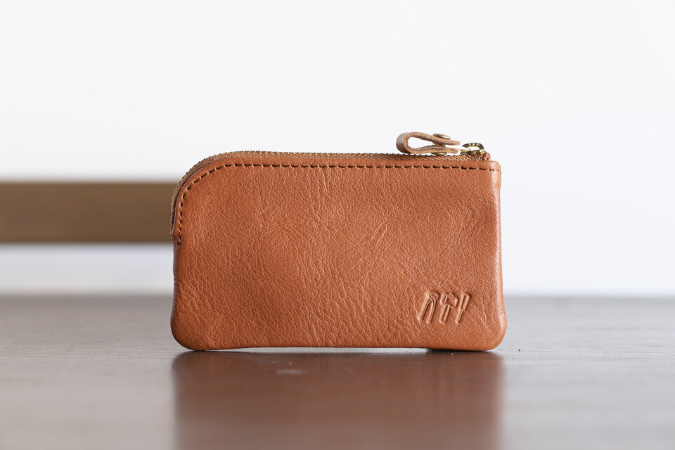 L字ファスナーポーチ　コインケース　小物入れ　姫路産シュリンクレザー　キャメル　apo-12ns