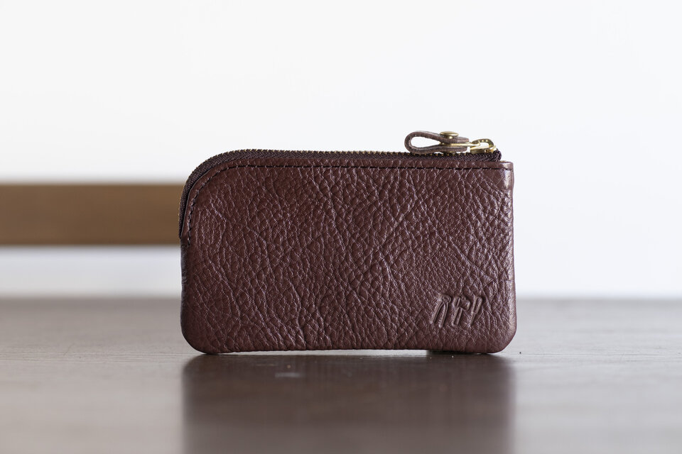 L字ファスナーポーチ　コインケース　小物入れ　姫路産シュリンクレザー　ブラウン　apo-12ns