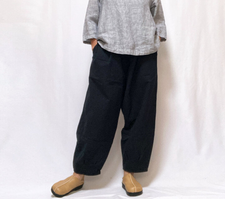 再5!MLサイズ、ジョムトン手織り綿のもんぺパンツ、ブラック、オールシーズン