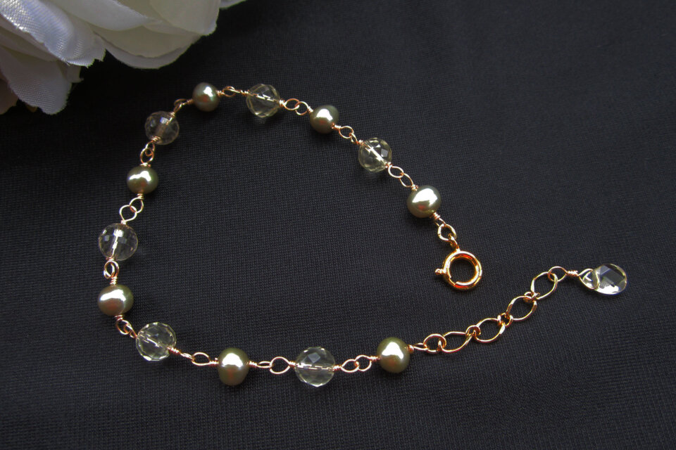 レモンクオーツとパールのブレスレット