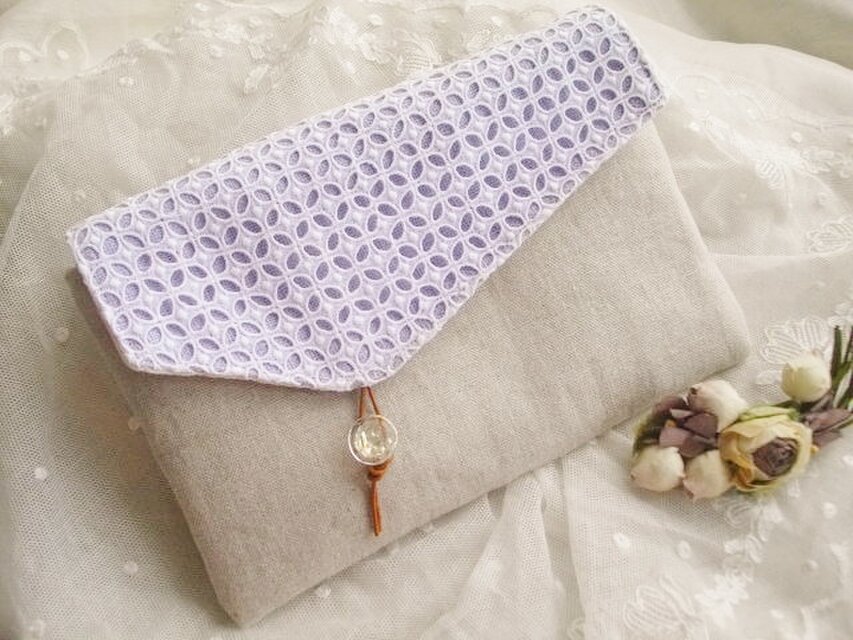 ベルギーリネン*イギリス*ヴィンテージ*レース*ライラック*アクセサリーケース