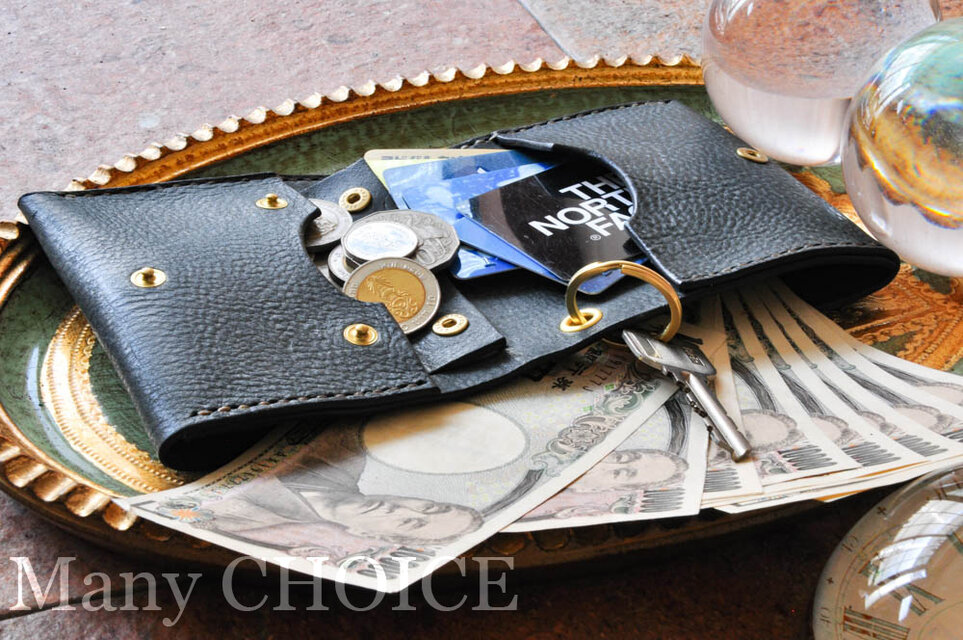 イタリアンバケッタレザー・アラスカ・コンパクト２つ折り財布（黒）