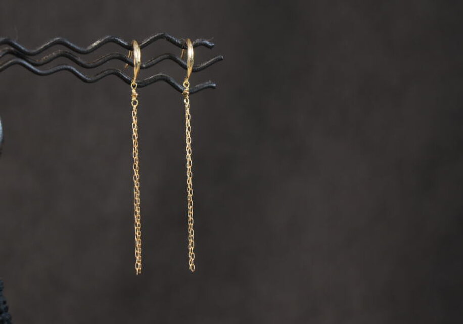 K18・2連チェーンのロングピアス