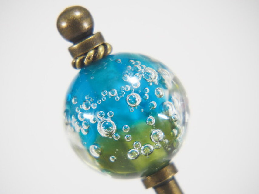 しゅわしゅわとんぼ玉のかんざし　オリーブ×青緑