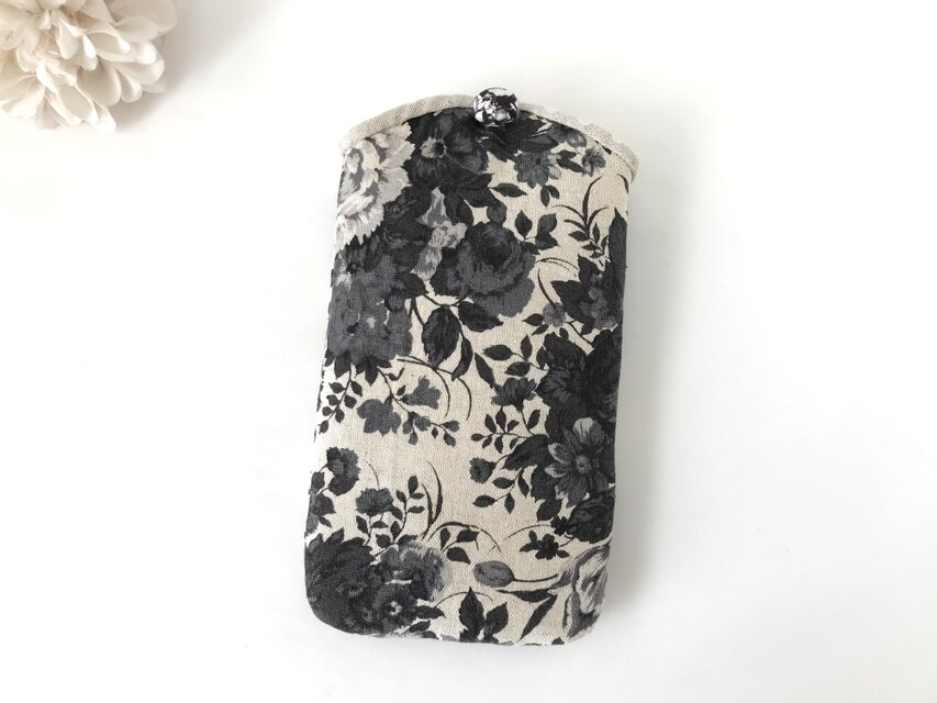 スマホケース スマホポーチ iphoneポーチ アンティーク フラワー 花柄 yuwa 布 スリム モノトーン
