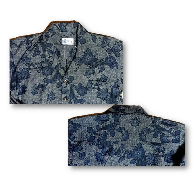 2種類の大島紬リメイク2枚襟長袖メンズシャツ