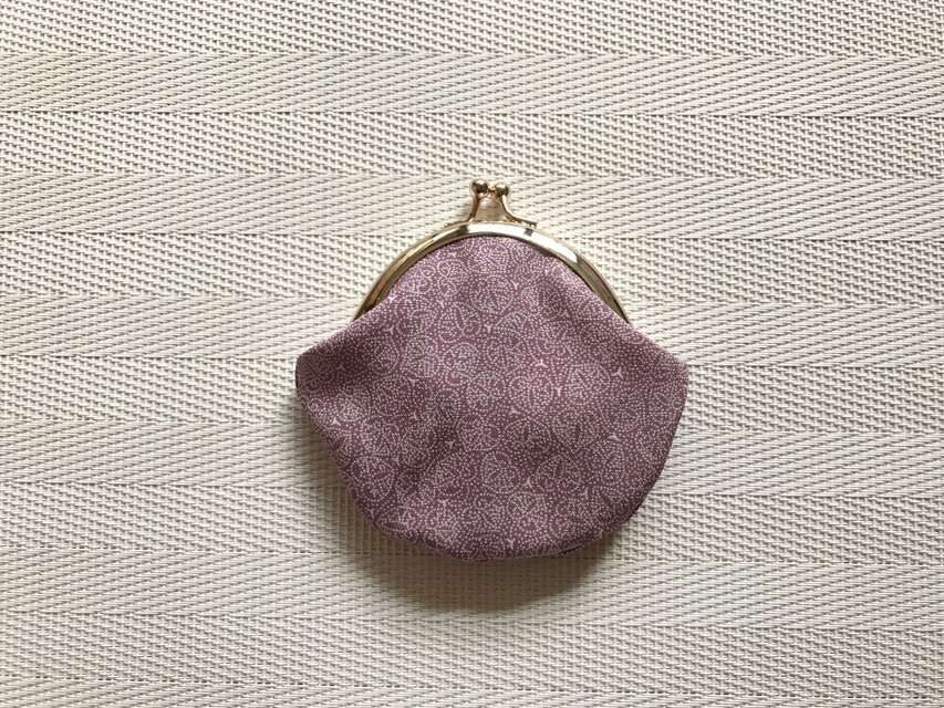 がまぐち・丸型 ちびがま口   薄紫の江戸小紋・双葉葵&臙脂色の鮫小紋