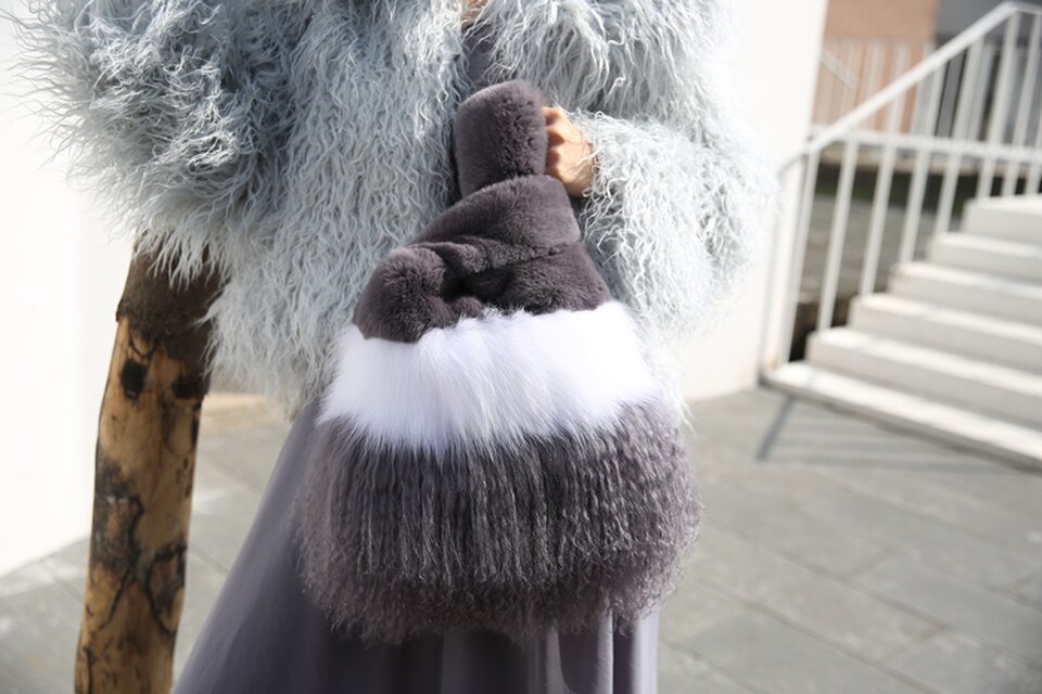 ¶ new antique fur ¶ ラパン/フォックス/ラムエコバッグ型ミックスファーバッグ