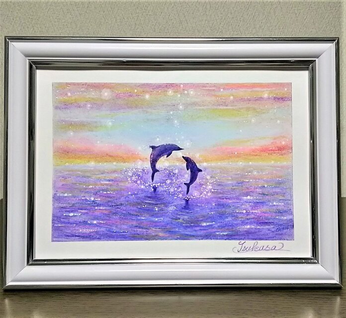 海とイルカのパステルアート 彩の朝 パステル画原画 | iichi 日々の