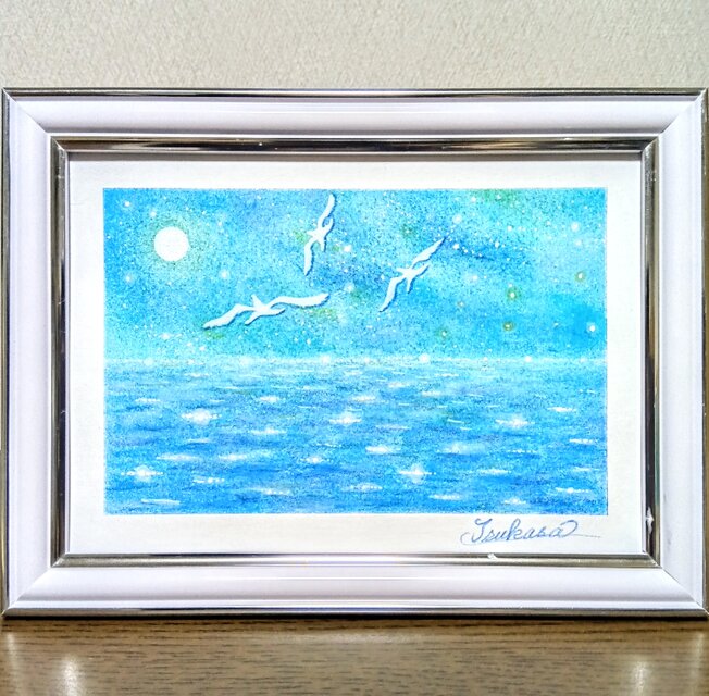 パステル画（原画）月あかり。 パステルアート 月明かりへのいざない パステル画原画 | iichi