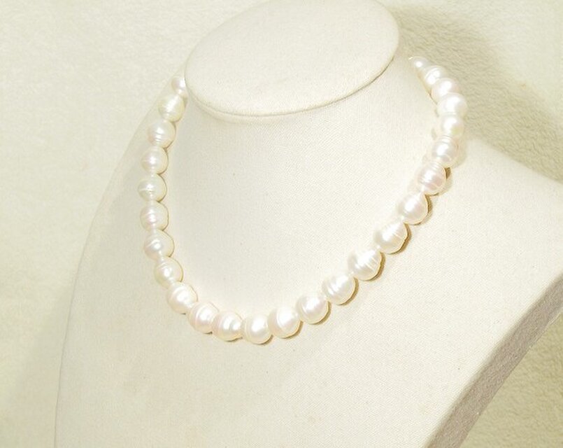 美品 本真珠 ロング パールネックレス グレー 玉虫色 2連 レディース