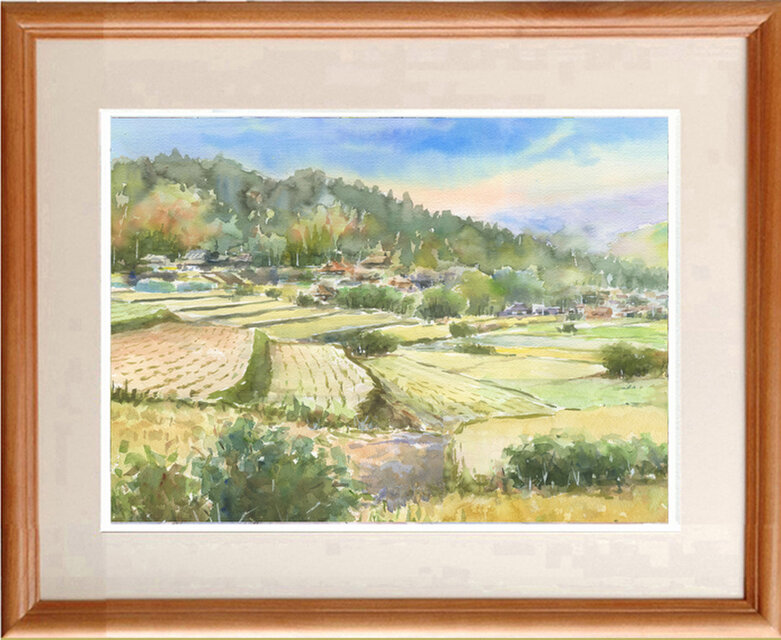 水彩画「秋の里山」 - 美術品