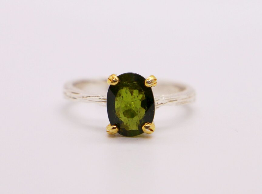 ヴィンテージスタイル＊天然グリーントルマリン　指輪＊14.5号　SV
