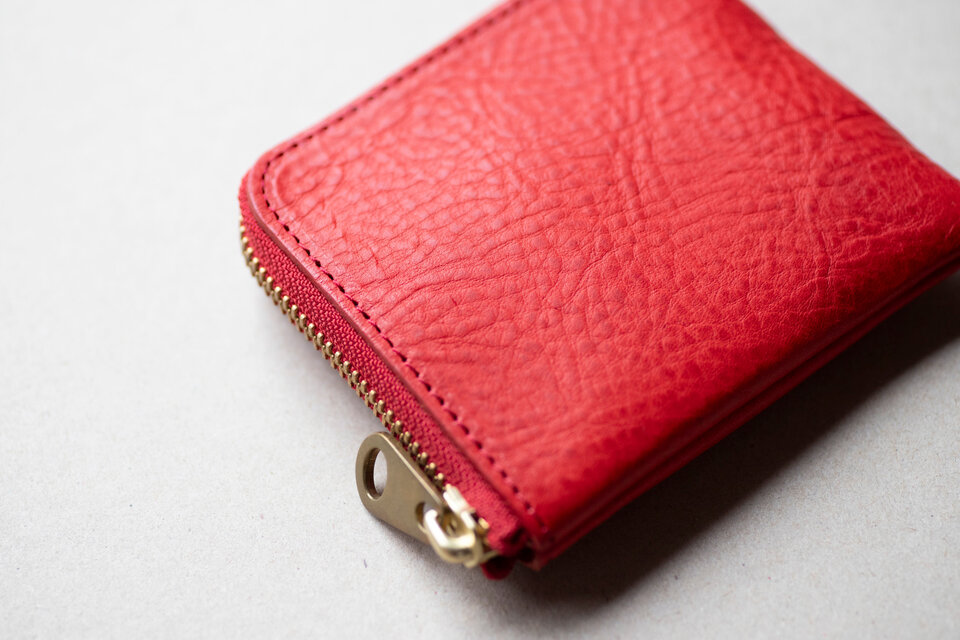 多機能スマートウォレット　L字ファスナー財布　ミニ財布　牛革　ミネルバボックス　レッド　aw-27mb