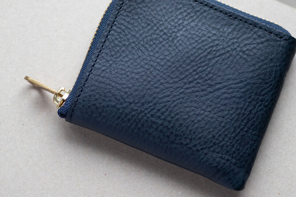 【marco】ミニ財布（ネイビー） 多機能スマートウォレット L字ファスナー財布 ミニ財布 牛革 ミネルバ