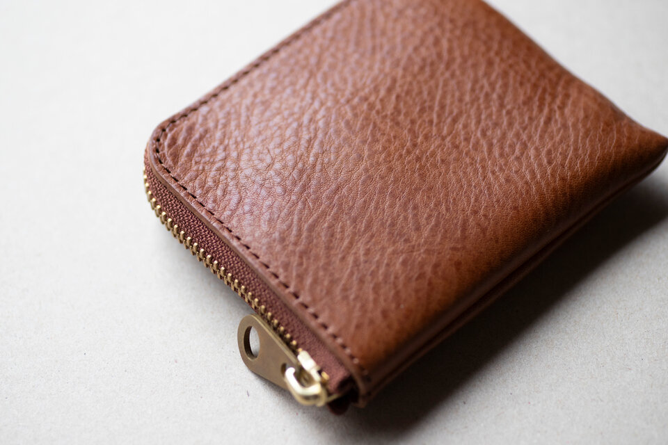 多機能スマートウォレット　L字ファスナー財布　ミニ財布　牛革　ミネルバボックス　ブラウン　aw-27mb