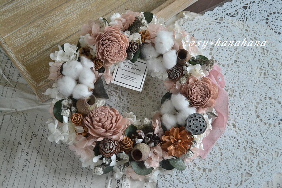 コットンと木の実の花wreath