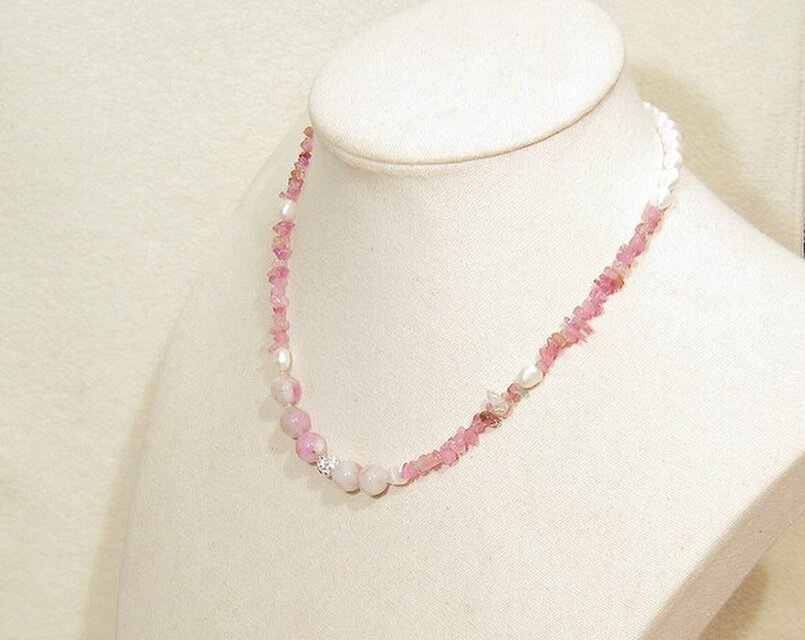 ピンクトルマリンと本真珠（淡水）、ラブラドライトのコンバーチブル