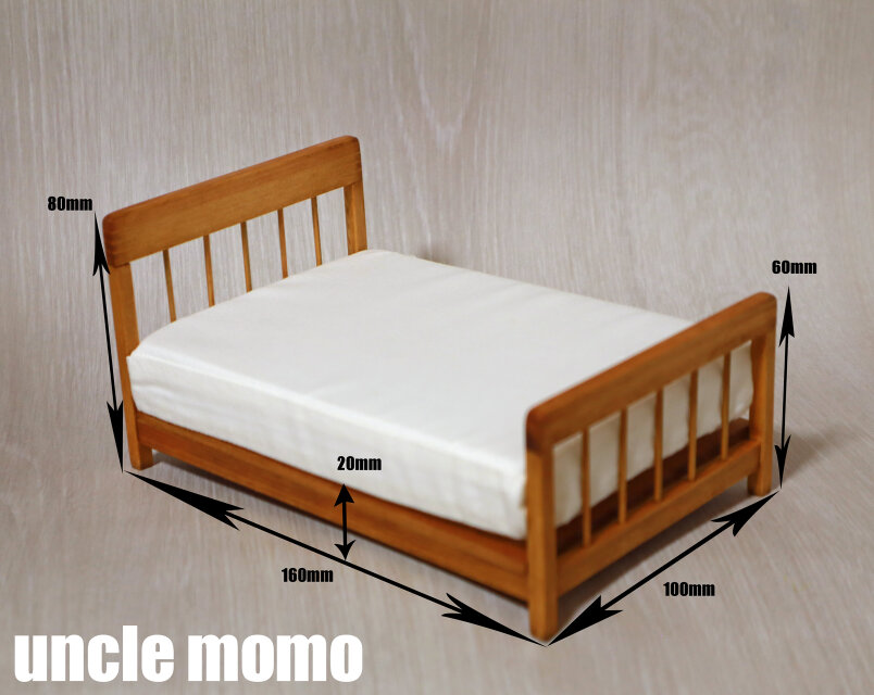 ドール用ベッド ダブル（色：チェスナット） 1/12ミニチュア家具