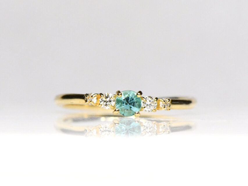 K18　パライバトルマリン×ダイヤ　リング　K18イエローゴールド　BU058