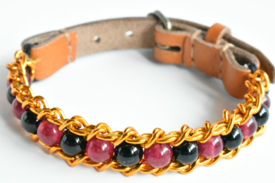 ERISION　カテナチオブレスレット　6ミリ　アゲート＆オニキス　ゴールド　巾着ポーチ入り