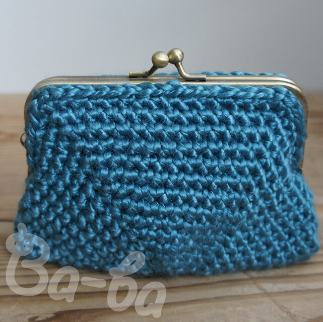 ばあば作♪さらに大きめスクエアがま口（ターコイズ・C1032)