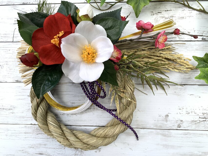 お正月飾り  2021  しめ縄飾り 2021迎春！】紅白椿のお正月飾り◇ ♯お正月 ♯お正月飾り ♯しめ縄