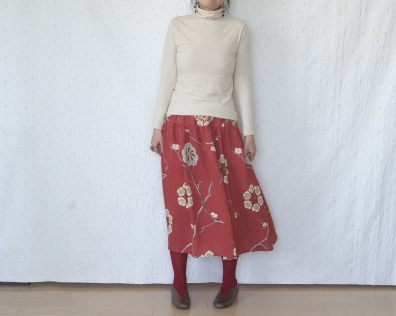 リボン付き　ヨーク切り替えギャザースカート