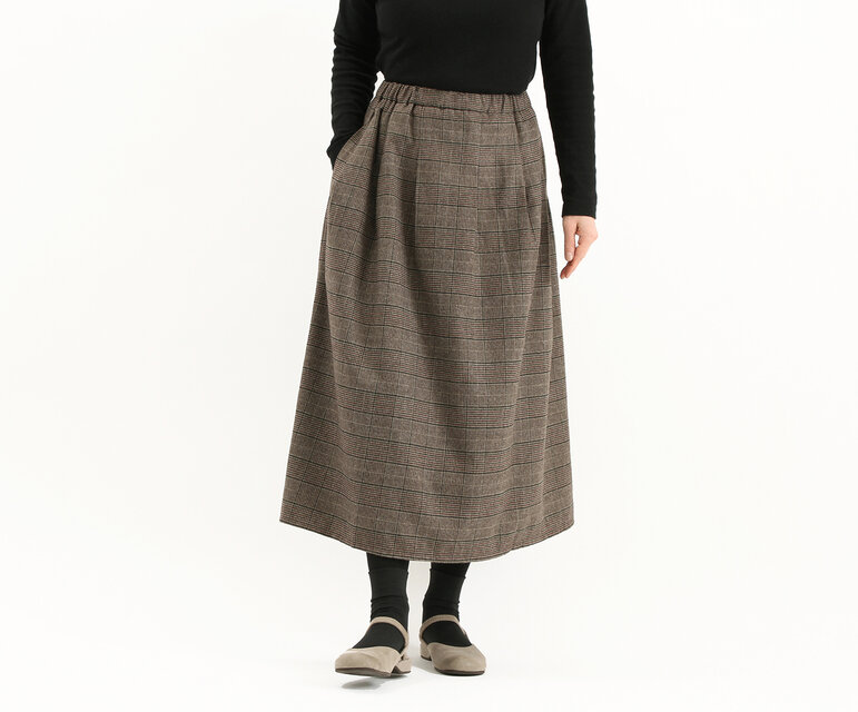 #k347タックギャザースカート(茶系グレンチェック)
