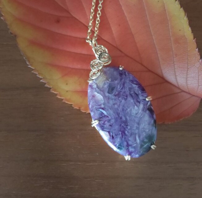 K14gfチャロアイト＊ワイヤーアートペンダントトップ☆