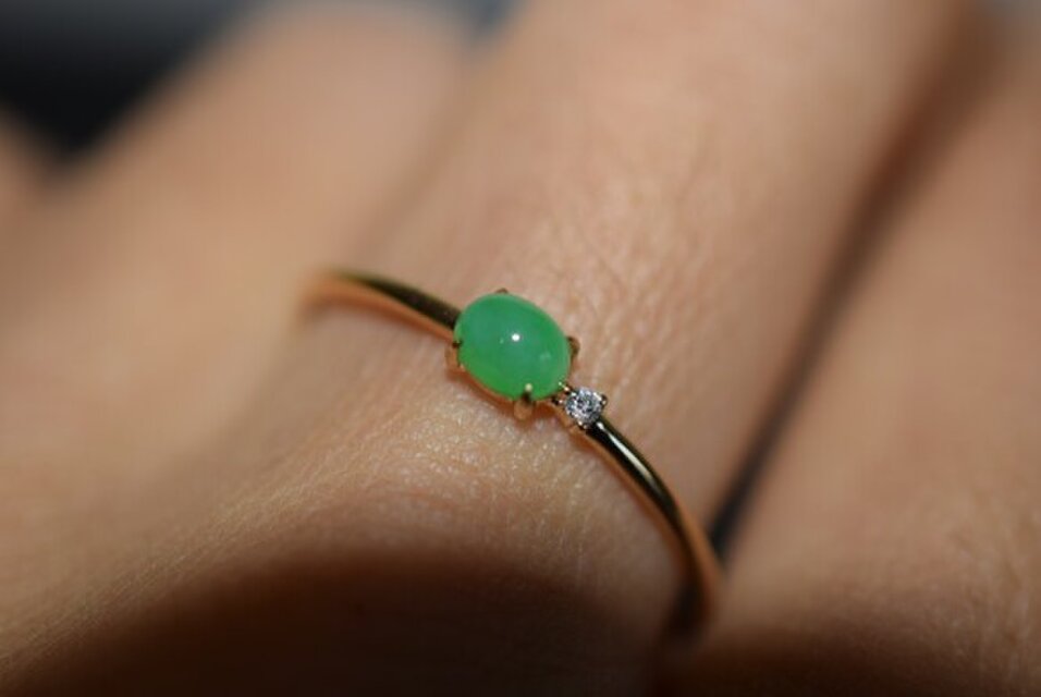 10 現品 天然 緑 本翡翠 リング k18金 指輪 ダイヤモンド 20.0号素材
