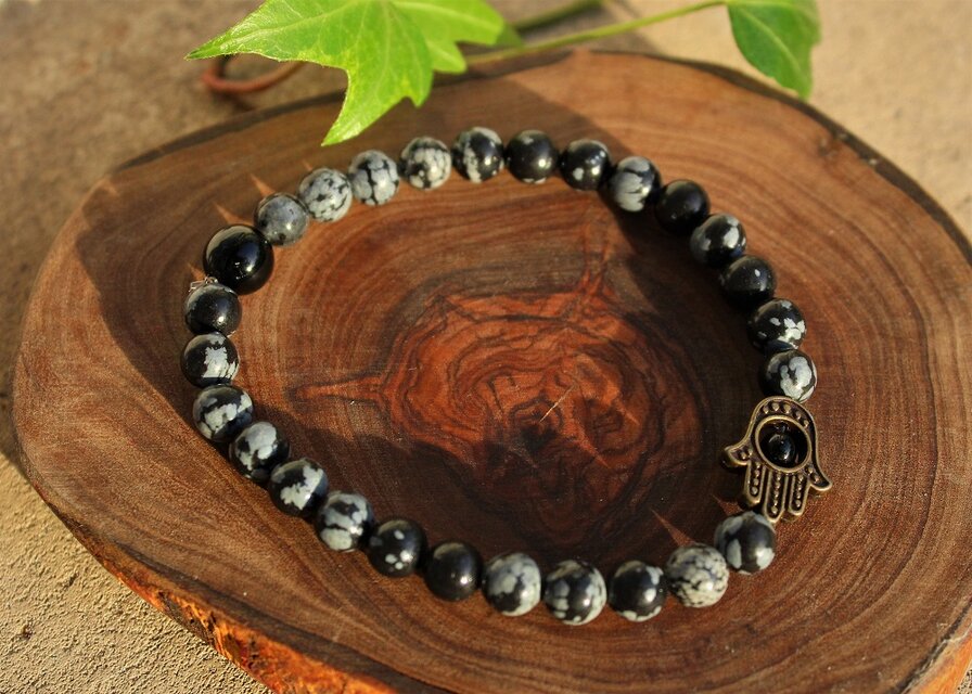 スノーフレークオブオブシディアン6mm　ハムサハンド