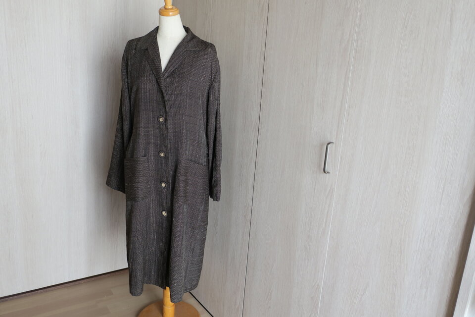 手織り紬のコート　裏地も絹