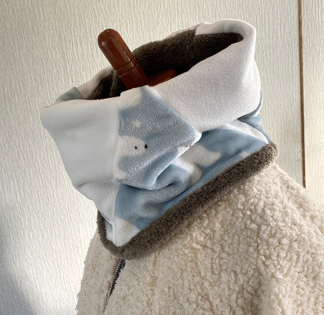 ネックウォーマー　レディース1  おやすみ しろくまさん＆ ボア グレージュ