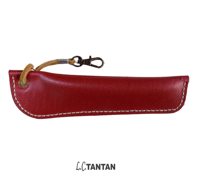 ねじり風ステッチのペンケース。ボールペンから万年筆まで入る。手縫い