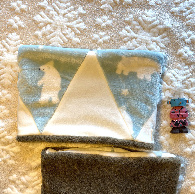 SALE ネックウォーマー　レディース2 おやすみ しろくまさん＆ ボア グレージュ