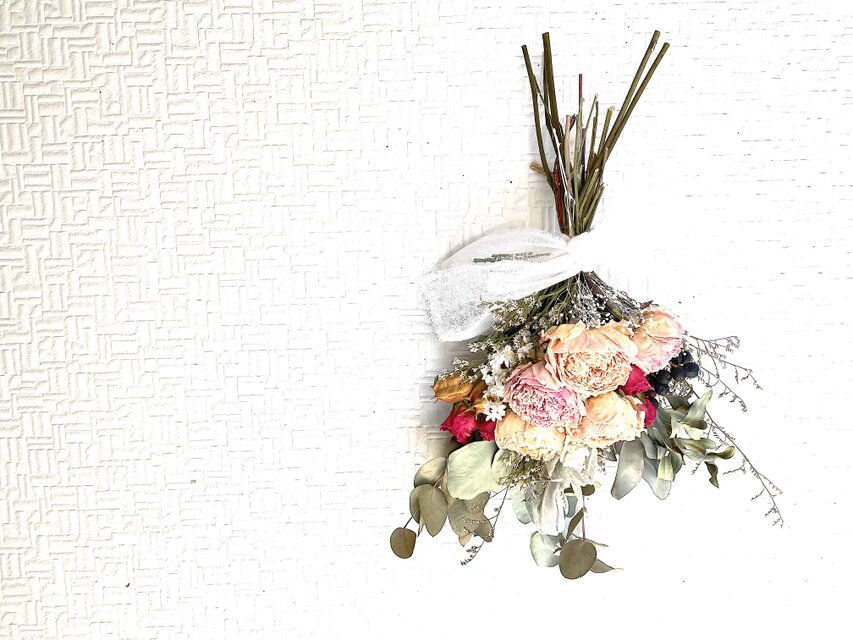 シャクヤクとローズのスワッグ　アンティークピンク　Mサイズ