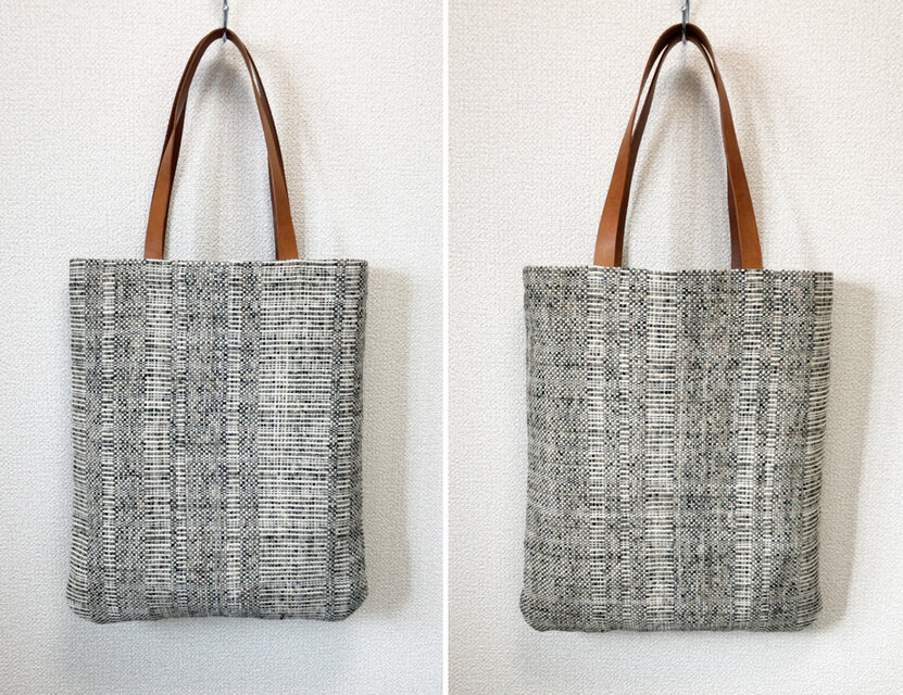 裂き織り　大人のレッスンバッグ（石畳風）本革持ち手