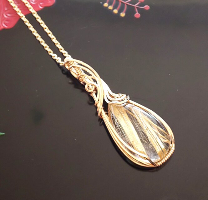 K14gfタイチンルチル＊ワイヤーアートペンダントトップ☆