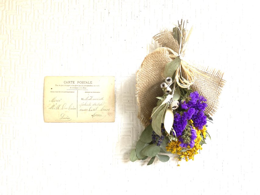 ミモザとパープルスターチスのコンパクトブーケ