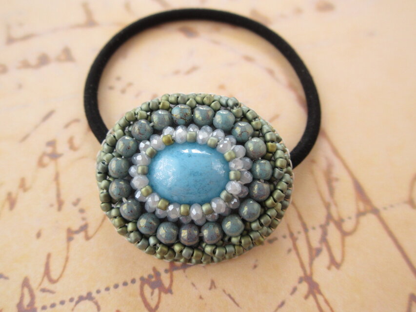 Hair accessory　ヘアゴム　ビーズ刺繍　カボション（K0993)