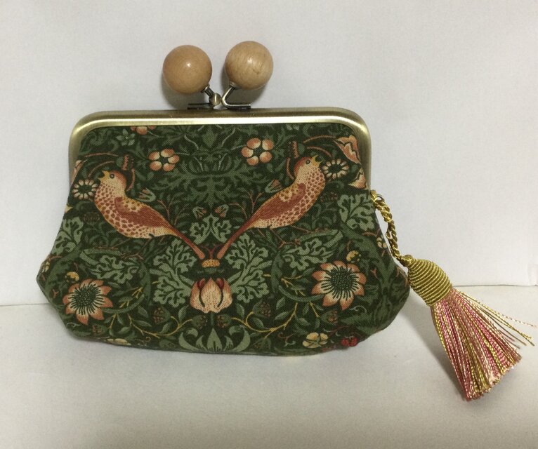 ウイリアムモリス　いちご泥棒　木玉親子がま口ミニ財布　