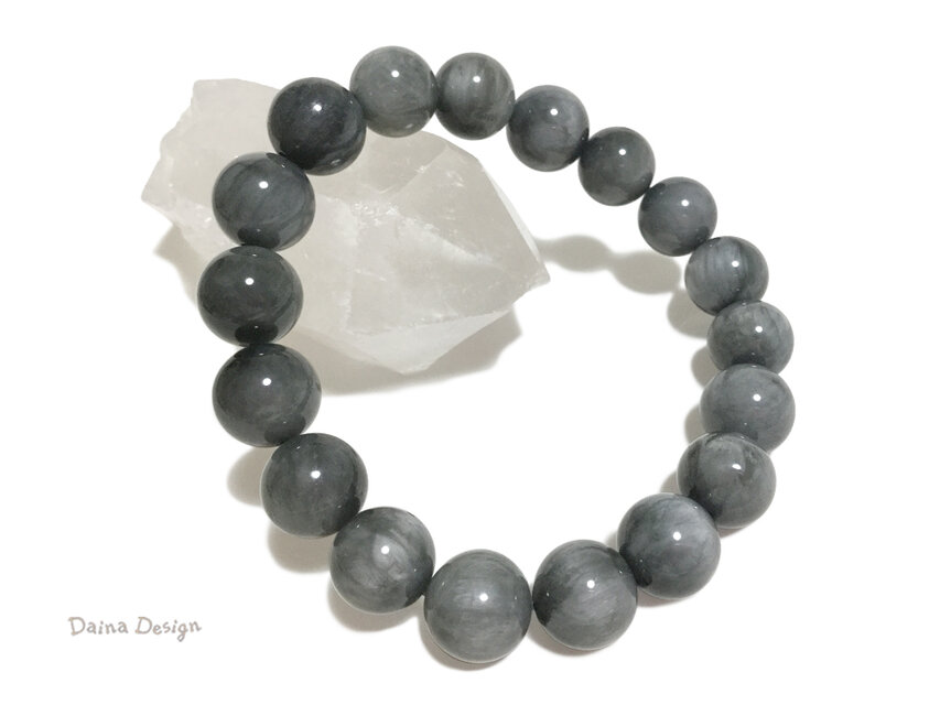 イーグルアイ ブレスレット　灰虎目石　開運 仕事運 金運 　レア 大粒 天然石 ☆ ダイナ デザイン ☆ 11ミリ