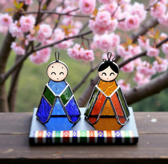 おひなさま ステンドグラス オブジェ 手のり雛 「おひなさま」 ステンドグラス 置物 | iichi 日々の暮らしを